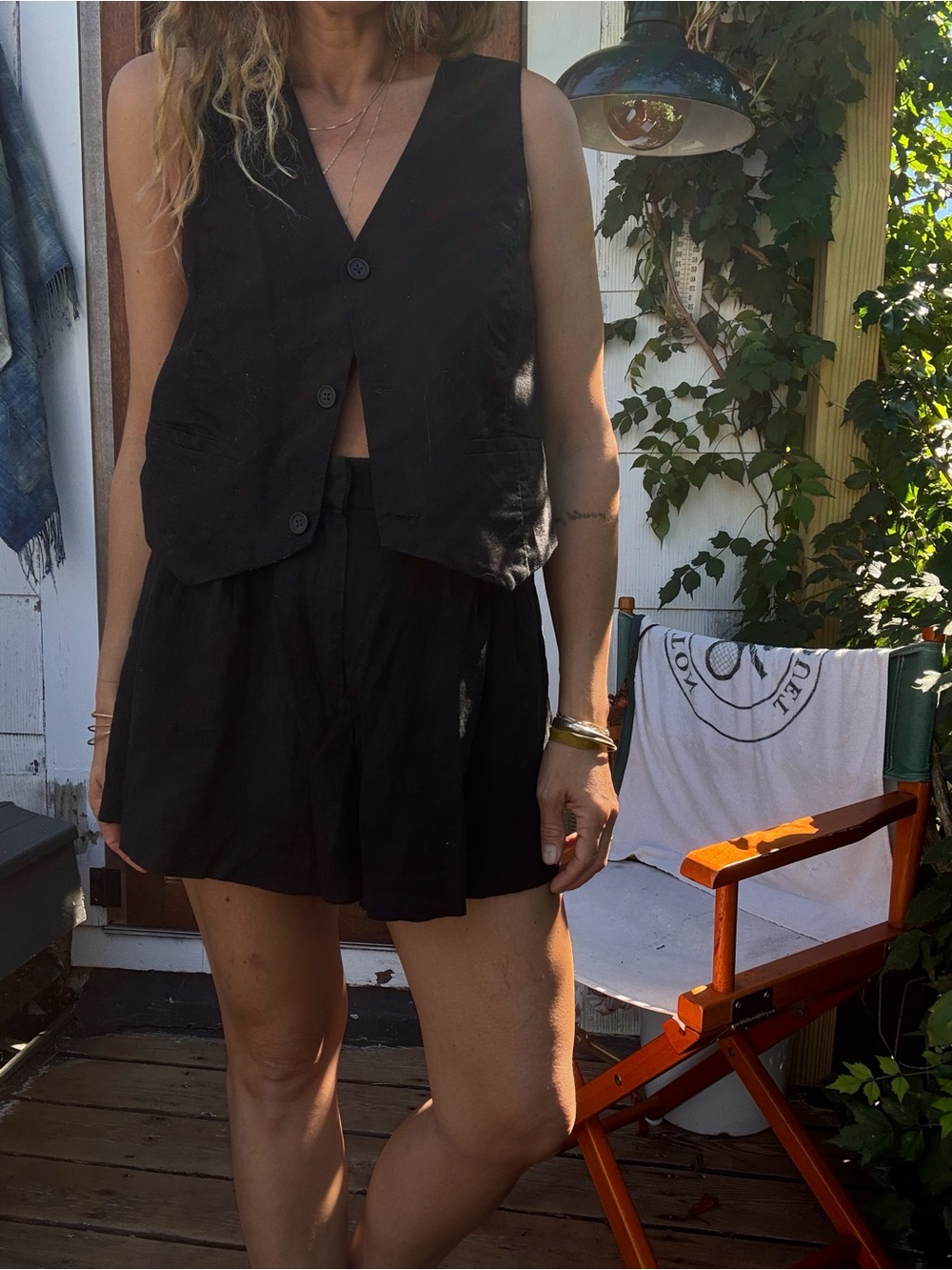 GAP Black Women's High-Waist linen Bermuda Shorts and matching vest set size M